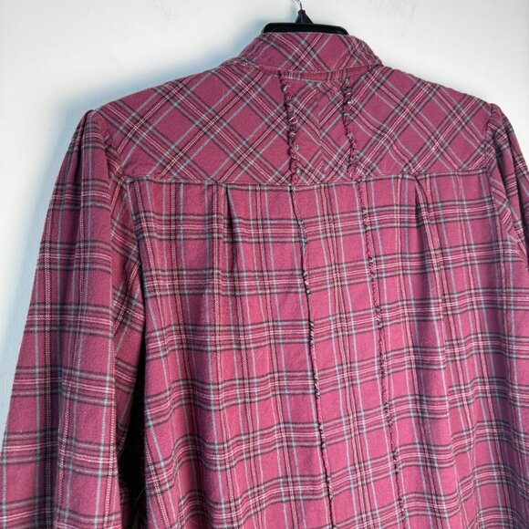 Natural Life Flannel Dawson Tunic Puff Sleeve Oversized Berry Sz Sm Boho - Picture 7 of 9